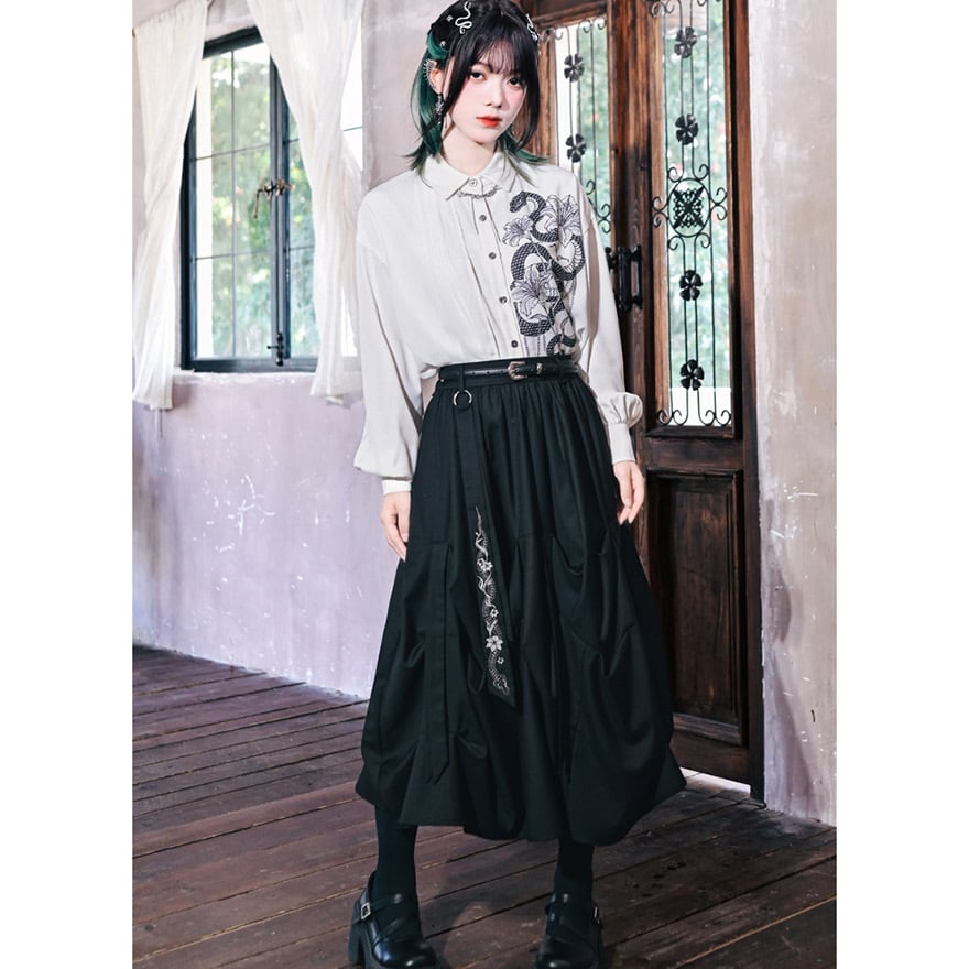 チャイニーズゴシック プリーツスカート ロング丈 大人かわいい 古怪舎