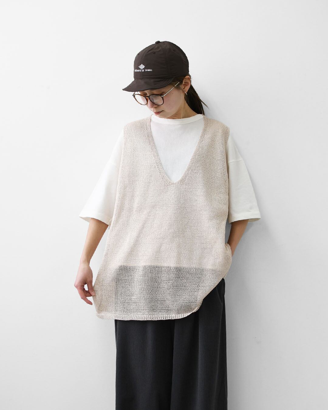 mizuiro ind [ミズイロ インド] wide V neck vest [1-220062] ワイドV