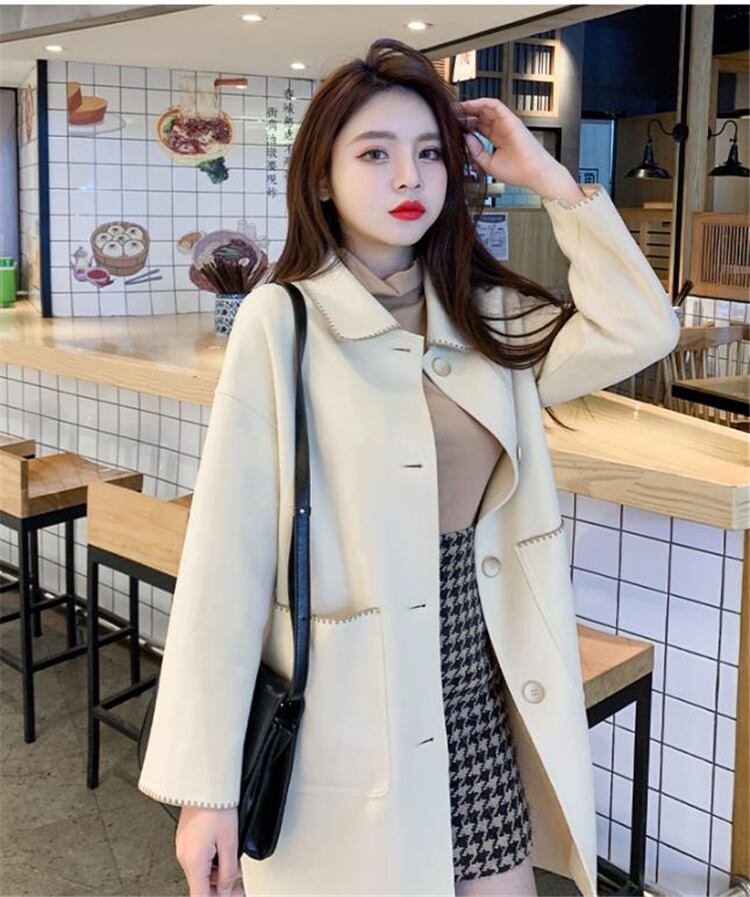 寒い冬にも暖かく履ける 韓国ファッション 単体ボタン 中・長セクション ジャケット ラペル