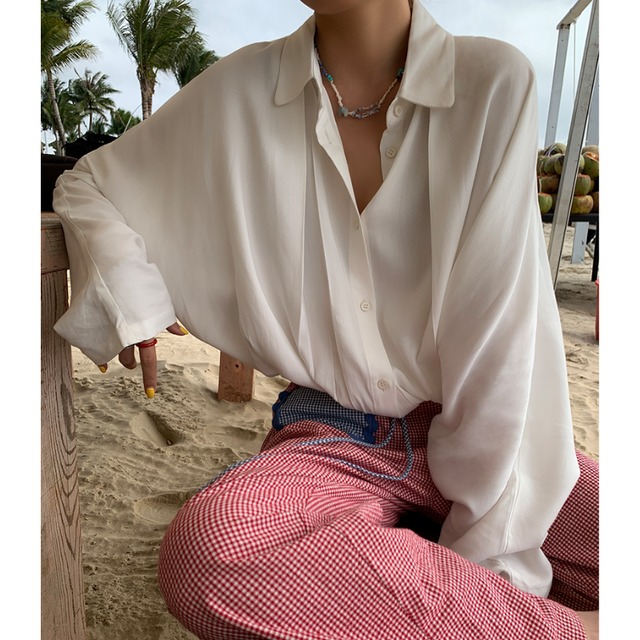 center pleat cotton chiffon shirt　S0620