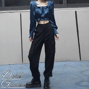 【韓国通販 dgo】high-waist cropped black pants（B1197）