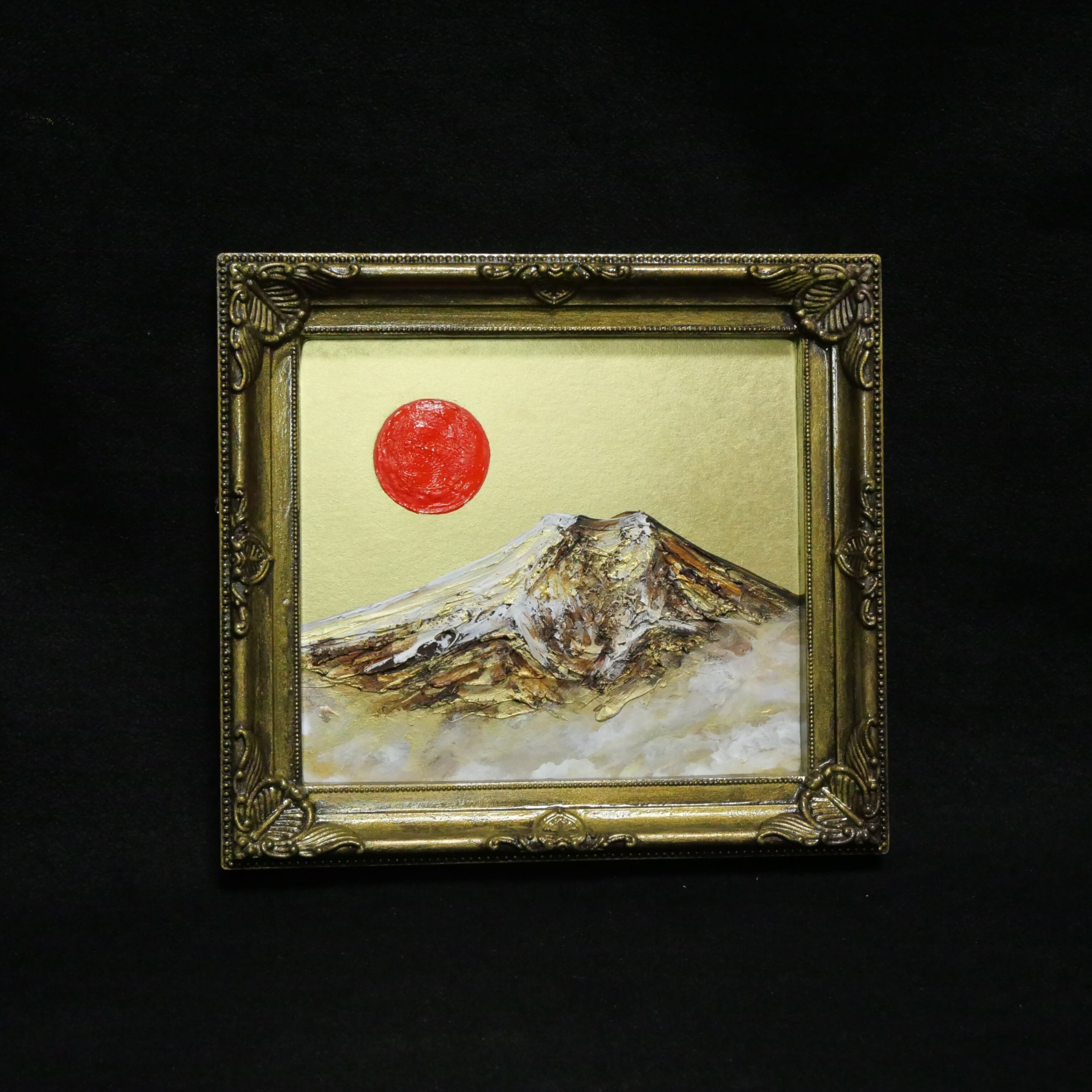 油絵 ミニ色紙絵画【黄金富士山】原画・一点物（インテリア
