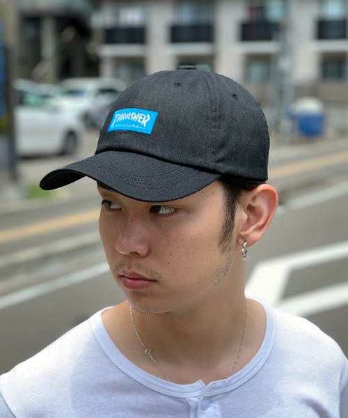 THRASHER (スラッシャー) ボックスロゴ 6パネル ローキャップ ブラック 19TH-C01