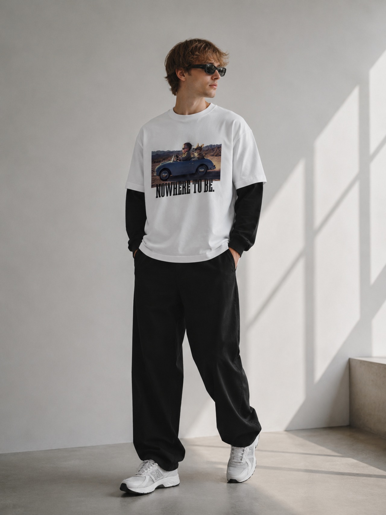 NOWHERE LAYERED L/S TEE -Black × White-　[T0059]