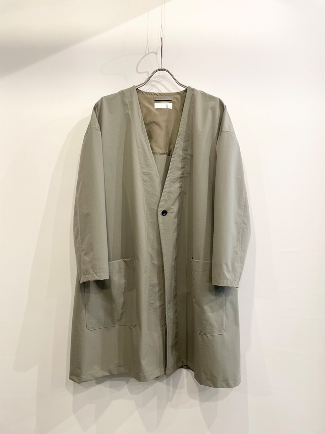 T/f Lv6 wrinkle taffeta water repellent collarless coat - forest