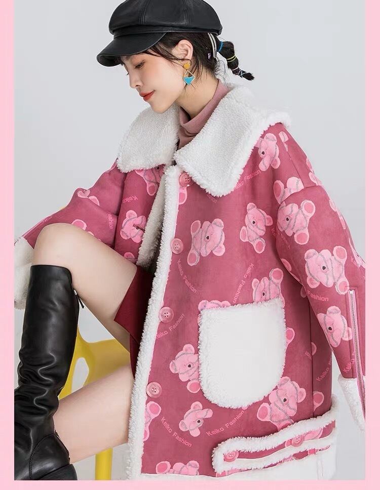くまさん柄 ピンク アウター ジャケット コート ファー | LOVEYsmileSHOP くまさん柄 ピンク アウター ジャケット コート ファー | LOVEYsmileSHOP