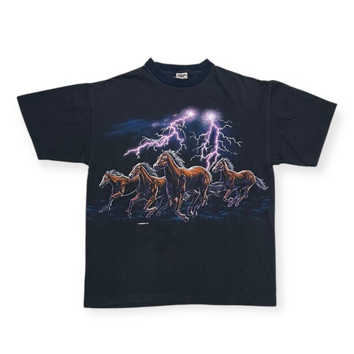 90s|HABITAT|アニマルプリントTシャツ|稲妻×ホース 1992年コピーライト Lサイズ相当 コンディションB