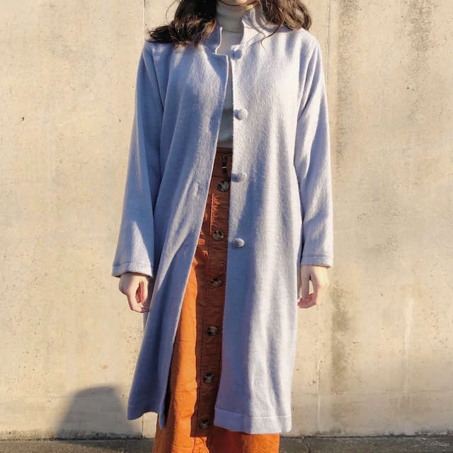大人可愛いレトロ感のあるスタンドカラーコート ロングコート｜ライトブルー｜画像1