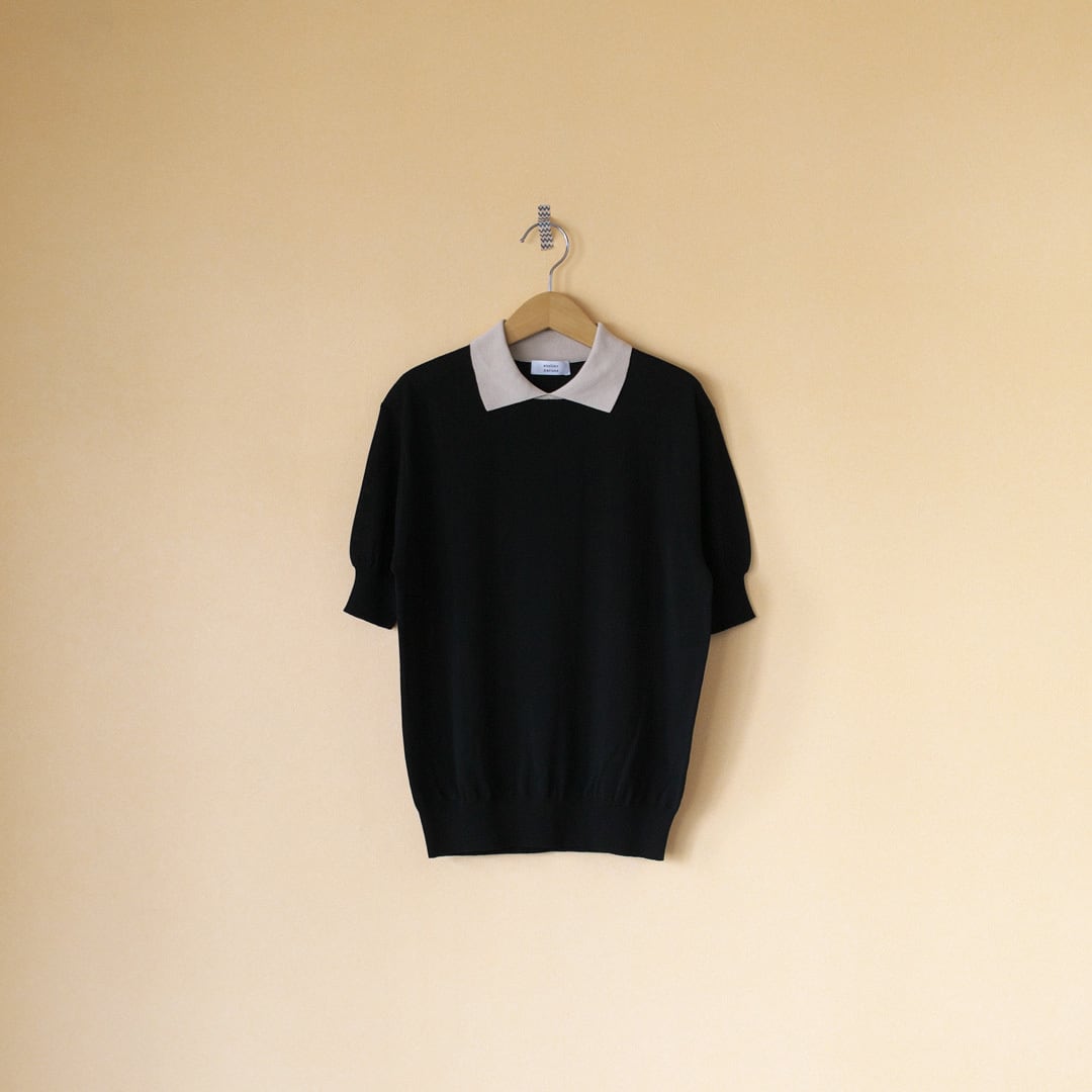 atelier naruse アトリエナルセ コットン衿付きニット cotton collar knit・ブラックxベージュ