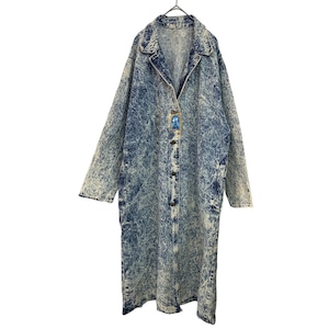 『VINTAGE made in USA embroidery chemical wash big silhouette over size single denim long coat 』USED 古着 ヴィンテージ USA製 刺繍 ケミカル ウォッシュ ビッグ シルエット オーバー サイズ シングル デニム ロング コート