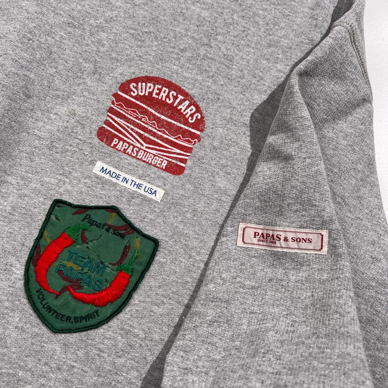 USA製 PAPAS パパス ワッペン スウェット トレーナー サイズ 50 L /グレー/アメリカ製/メンズ