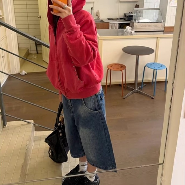 ダメージデザインスタッズジップフーディー 2col   R01829