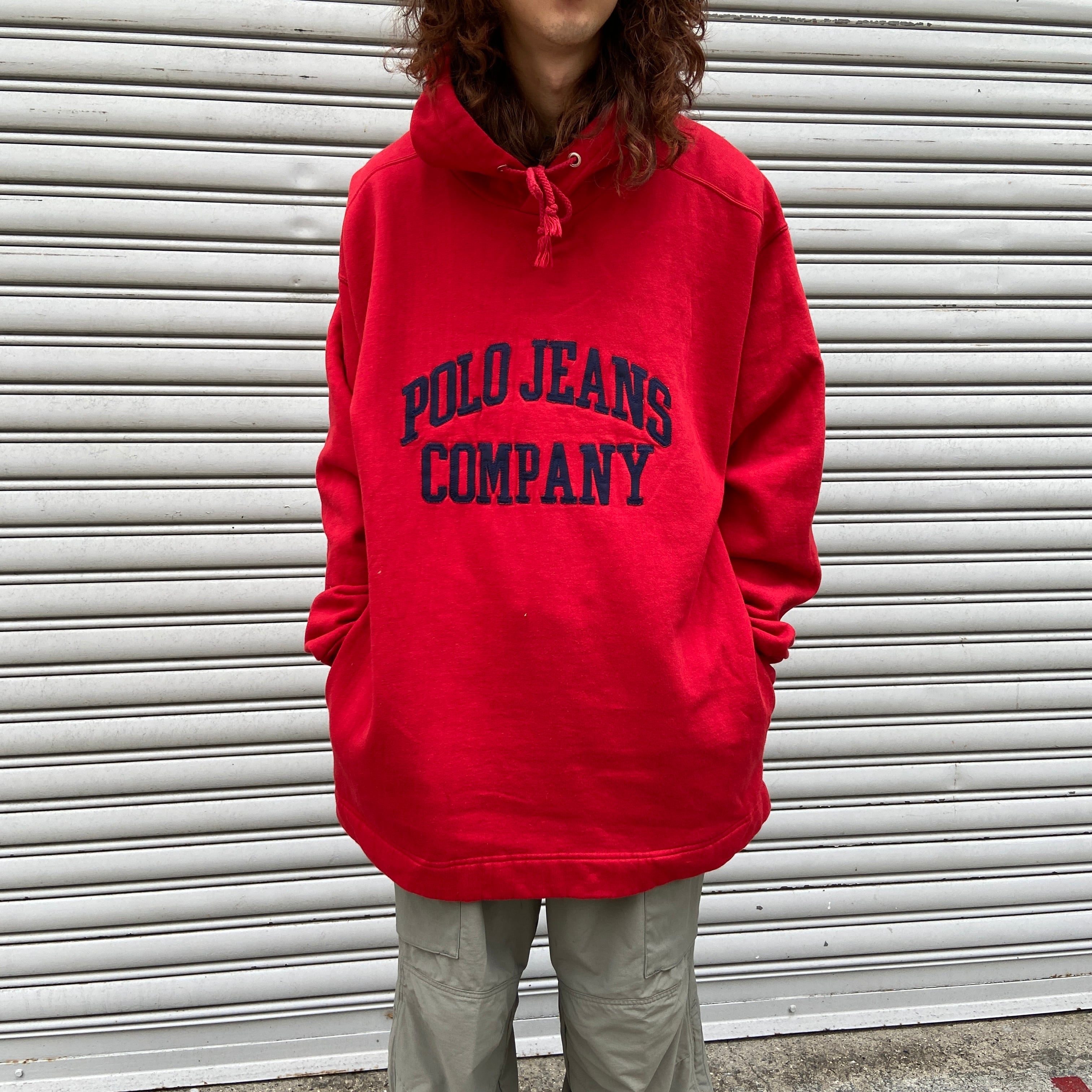 『送料無料』90s POLO JEANS ブランドロゴワッペンスウェットパーカー　赤 | 古着屋 Uan powered by BASE