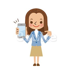 イラスト素材:スマートフォンを持つ若い女性(ベクター・JPG)