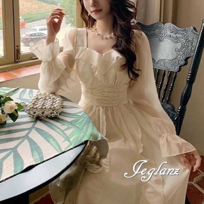 ワンピース ドレス ラッフルフリル ギャザー フェミニン ♪(M8005)α