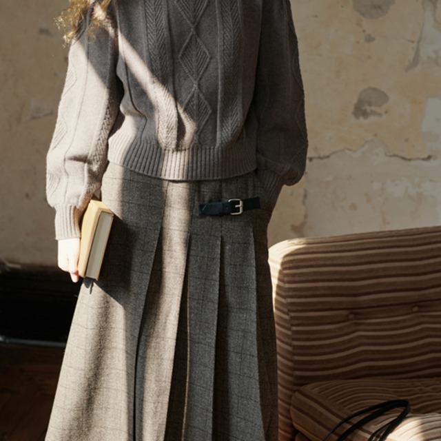 【2color】チェック柄ミモレ丈プリーツスカート　Z00565