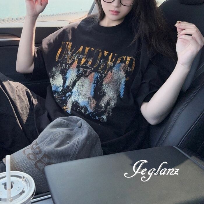 2色 フェード ロゴ シルエット Tシャツ ルーズ ユニセックス (MC926)β