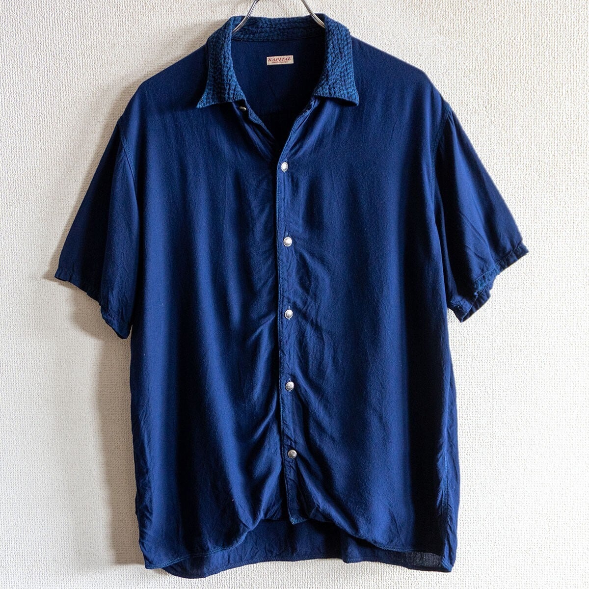【美品】KAPITAL【藍染 刺し子襟 オープンカラー シャツ】L キャピタル 半袖 s2603136 美品】KAPITAL【藍染 刺し子襟 オープンカラー シャツ】L キャピタル