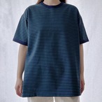 【ユニセックス】綿100％ オーバーサイズ ボーダーTシャツ｜ネイビー×グリーン｜サムネイル1