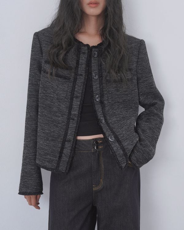 Contrast piping tweed jacket TH3662