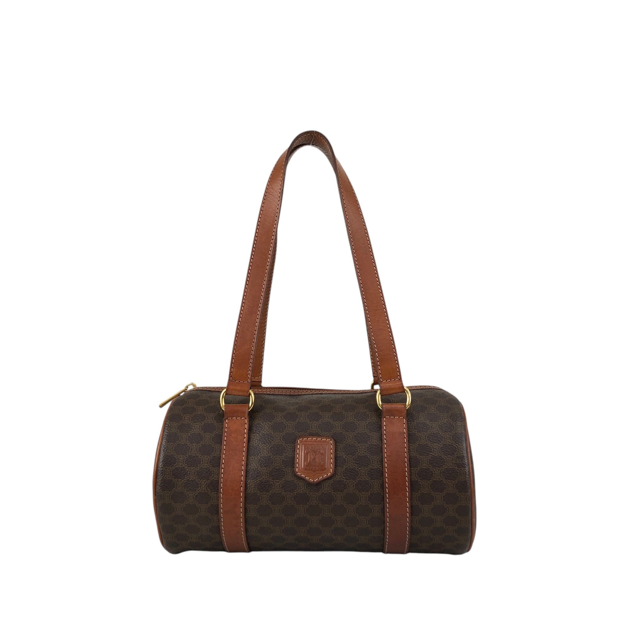 CELINE セリーヌ マカダム ミニボストン レザー M161 ブラゾン CELINE セリーヌ マカダム ハンドバッグ ブラウン ブラゾン型押し PVC