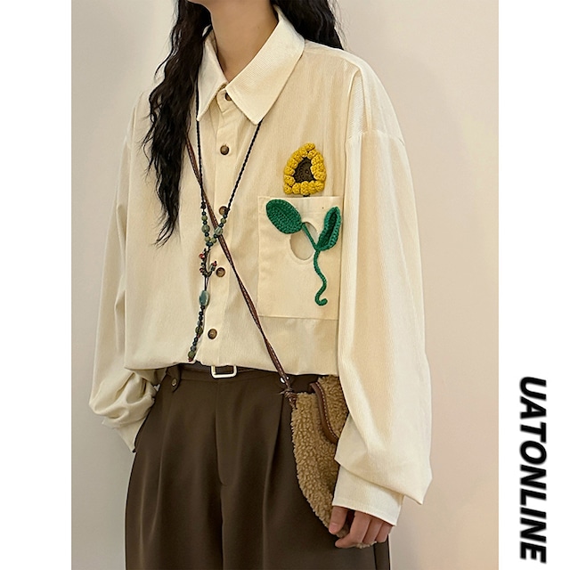 【UATONLINEシリーズ】★シャツ★ 2color トップス 長袖シャツ ユニセックス メンズ 向日葵 ひまわり