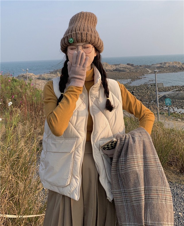 全２色 白黒 ダウン コットン ベスト カジュアル 秋冬 ジャンパーダウン ベスト