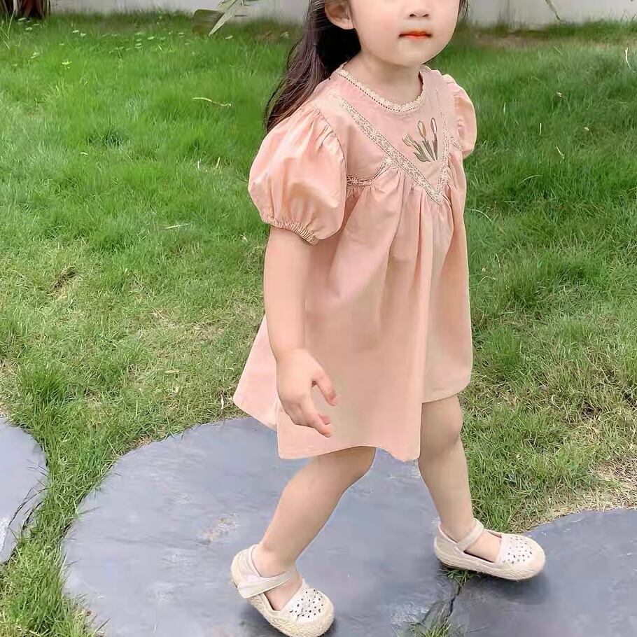 80 130 くすみピンクちゅうりっぷワンピース こどもふくemmy