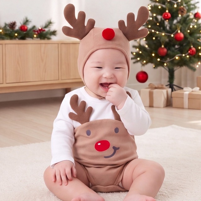 【BABY】クリスマスエルクロンパース＆帽子