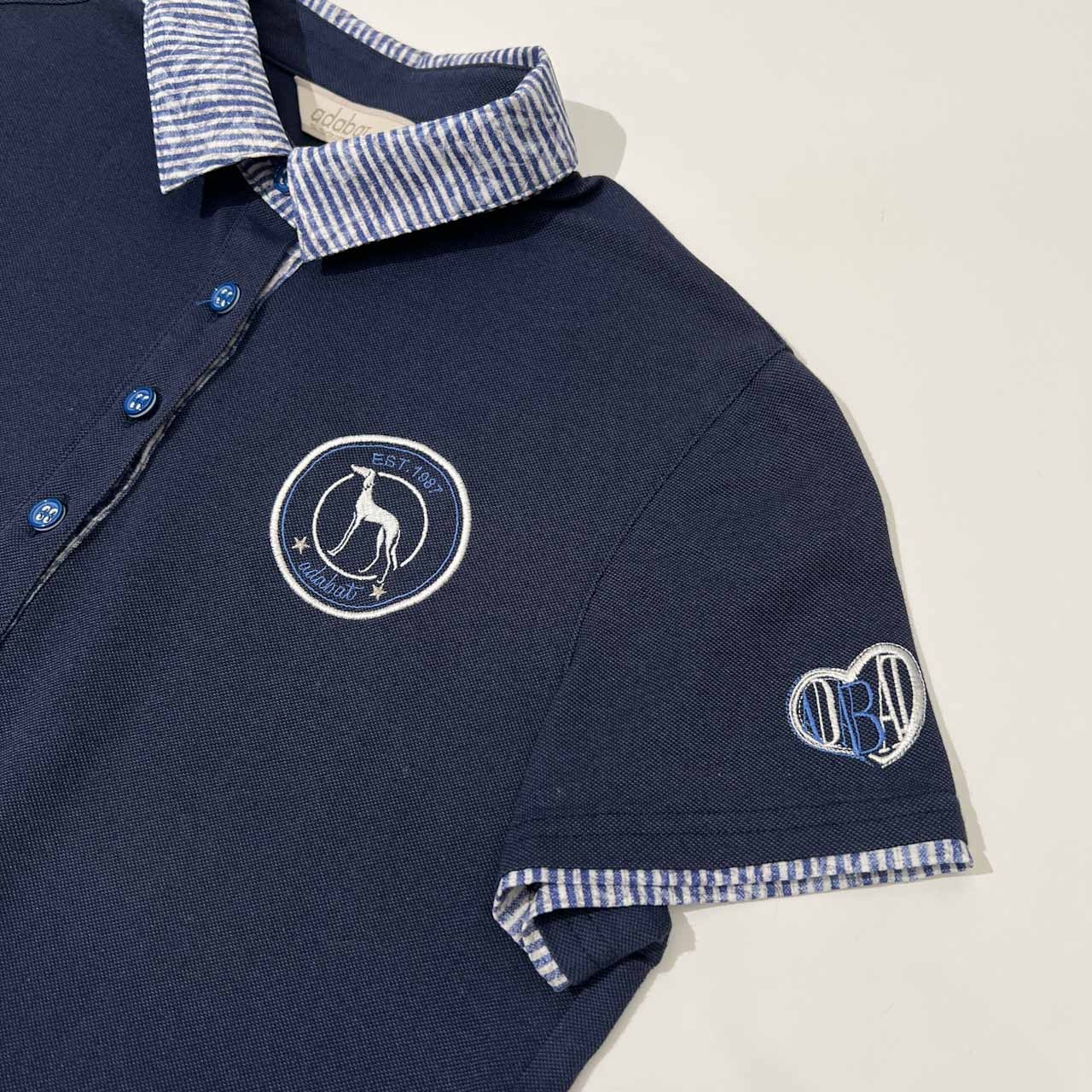 adabat アダバット 襟&袖先切替 半袖 ポロシャツ サイズ 40 /レディース/ネイビー/ゴルフ/ワールド/日本製