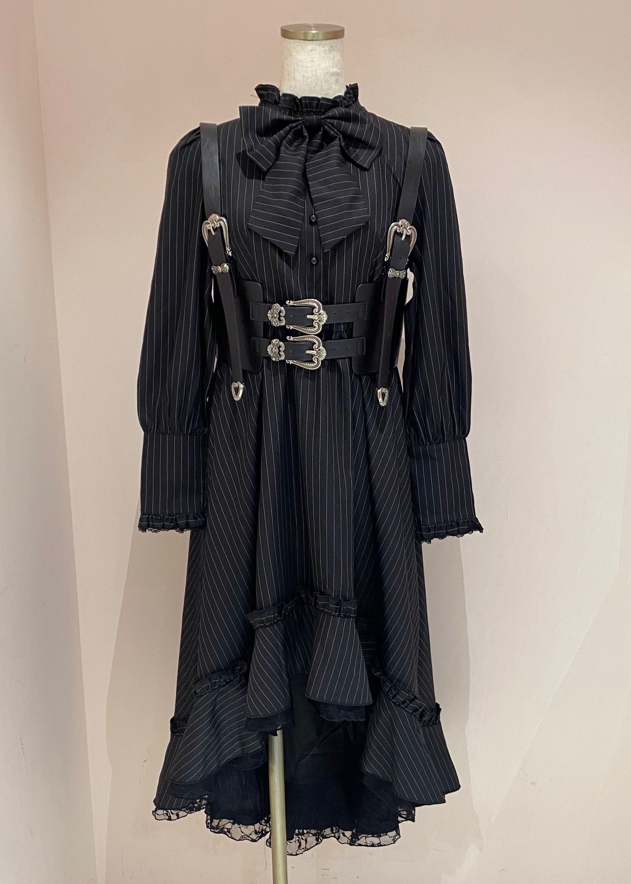 りーんミモザ専用BY ROW 黒色 ManonMimie】Harness Ribbon Dress Black ManonMimie Harness Ribbon