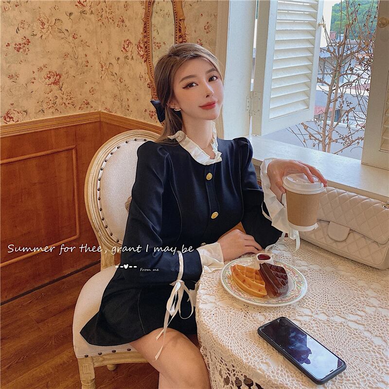 ドレス スタイルスタンダードブラックショートスカート オータムウィンター ロング レトロ 秋物 冬物 ブラックストロベリース20821057853