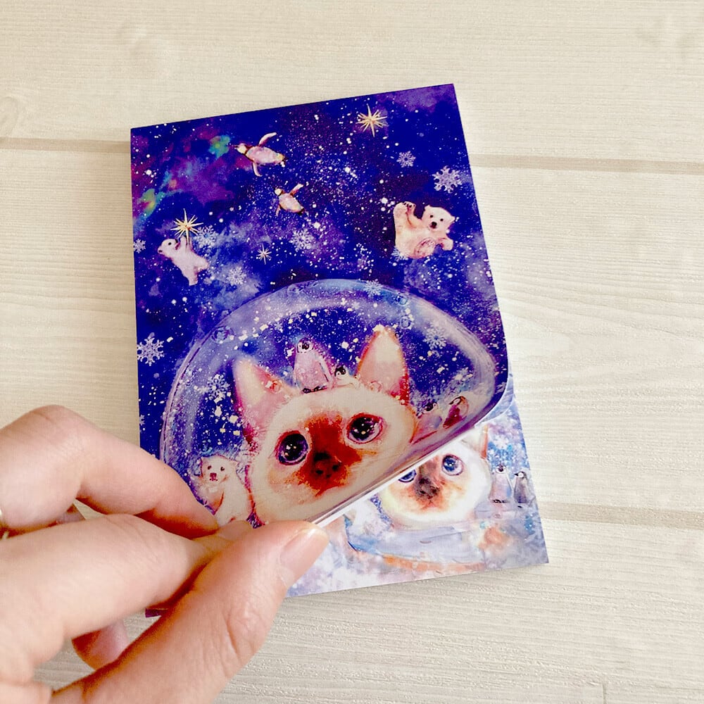 ねこメモパッド|kyou wa donna hi?〜スノードームのおともだち〜 猫 ネコ ねこ 猫雑貨 ねこモチーフ ネコ柄 コンパクトサイズ かわいい 文具 メモ帳