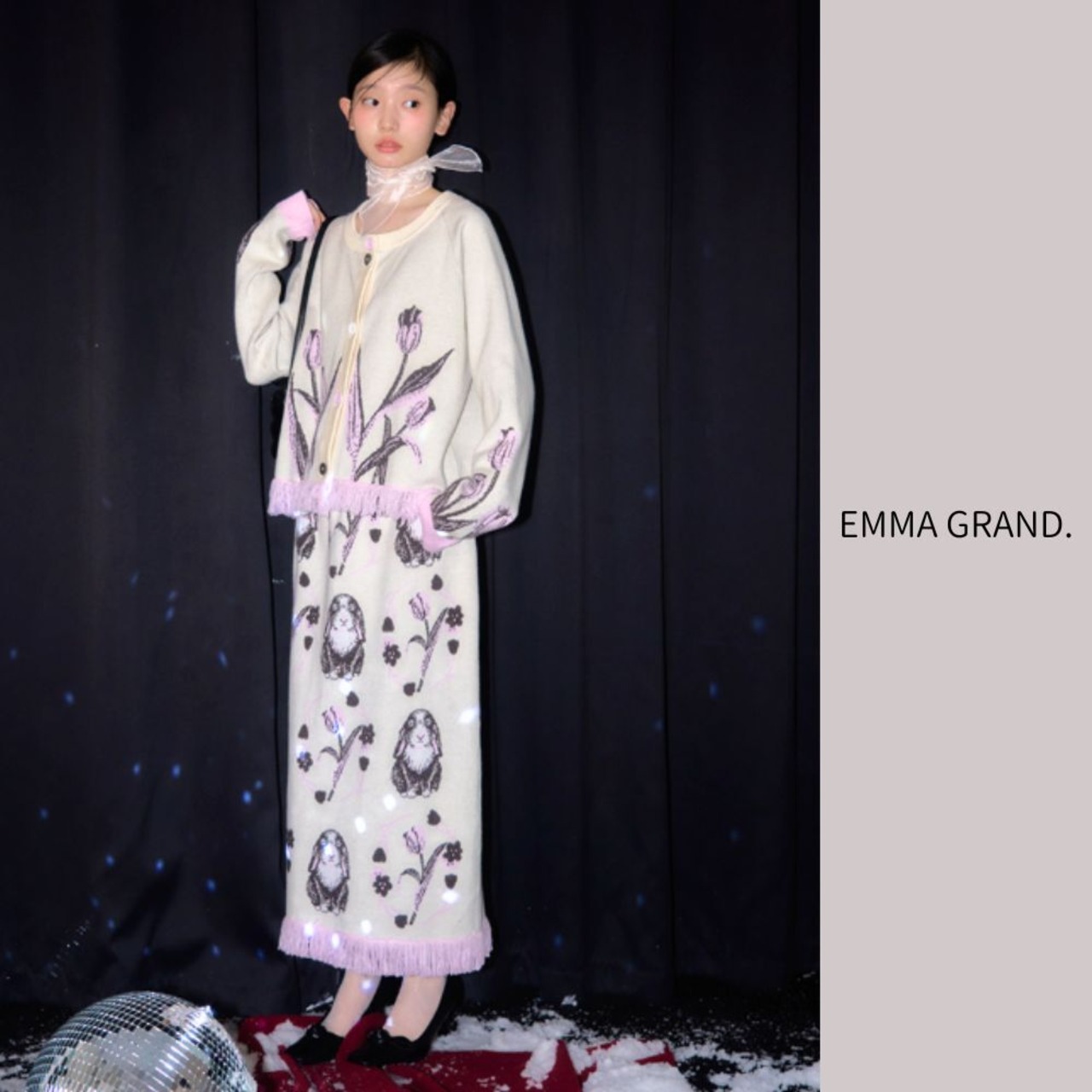 チューリップ咲く裾フリンジカーディガン E00534