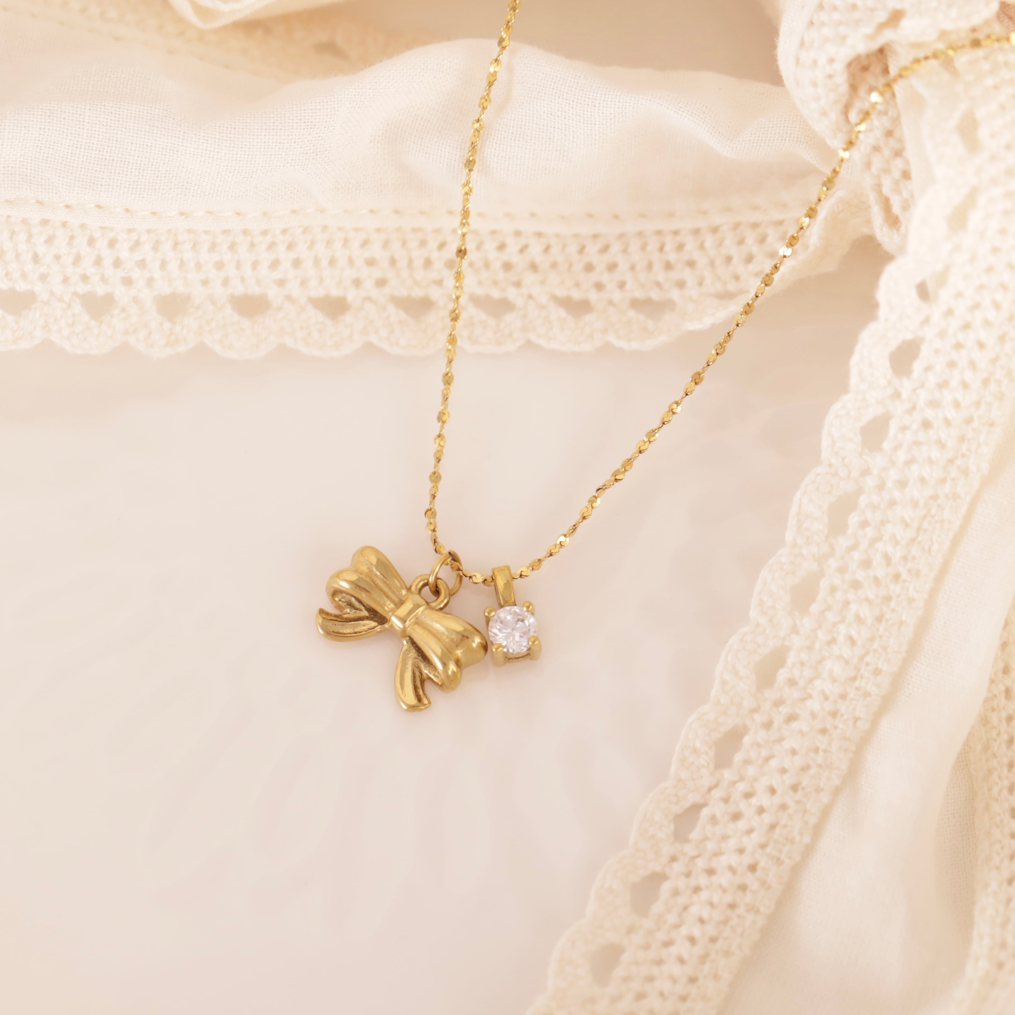 316L stud ribbon necklace(zirconia stone ver.)