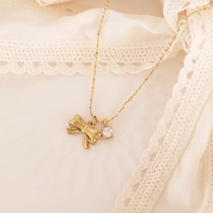 316L stud ribbon necklace(zirconia stone ver.)