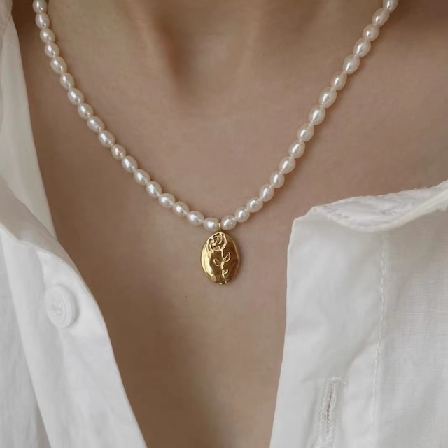 flower motif & pearl necklace＜a1189＞