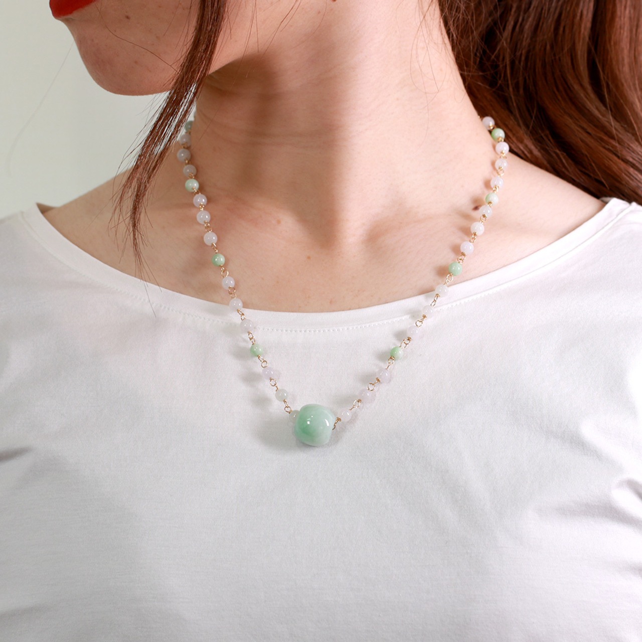 ナツメペンダントと翡翠眼鏡留めネックレスがアレンジ自在！トップ取り外し可能 A貨翡翠 jd_ne1147