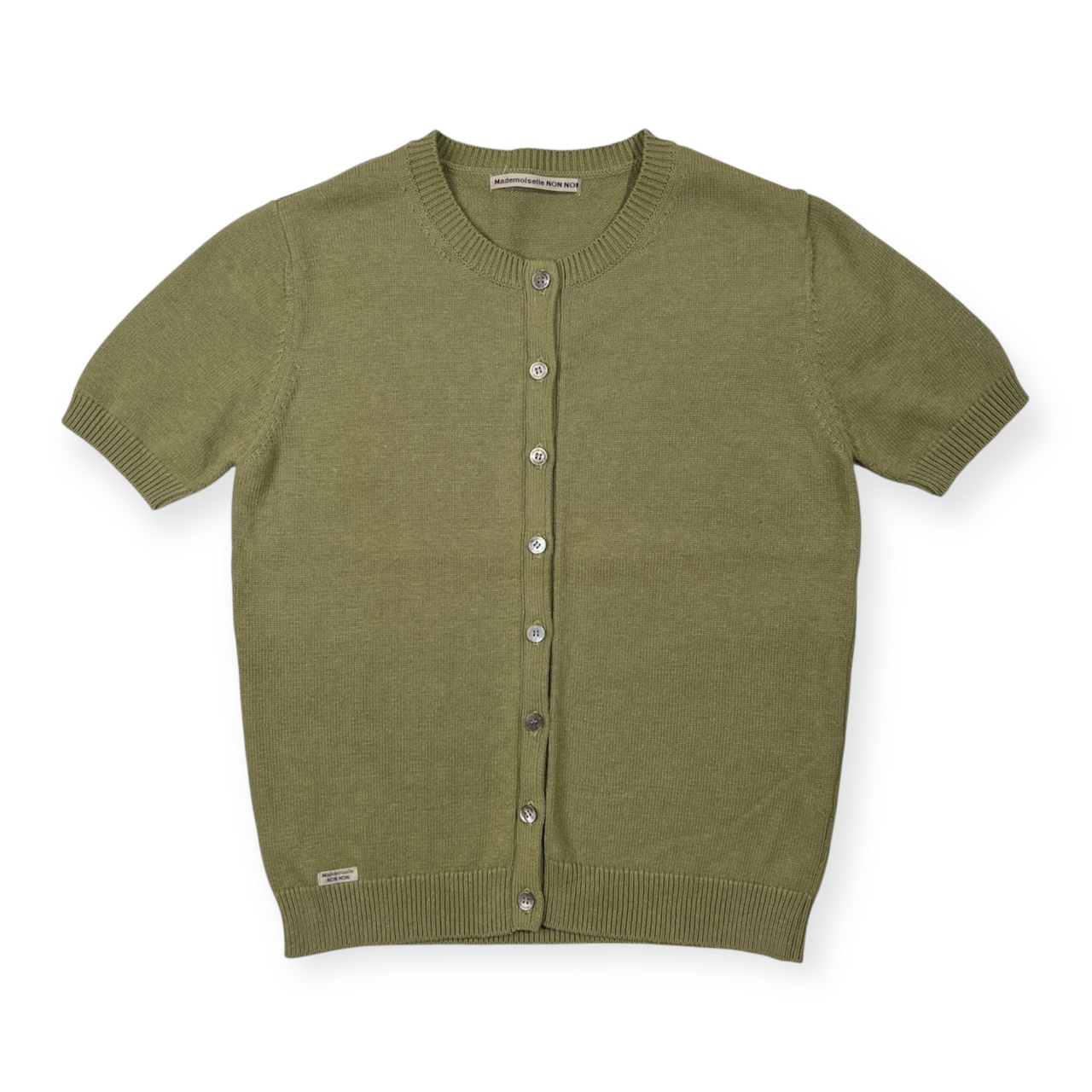 Mademoiselle NON NON マドモアゼルノンノン コットン リネン ニット 半袖 カーディガン サイズ M /グリーン/レディース