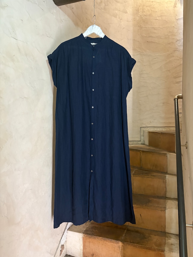 ICHI ANTIQUINTÉS | LINEN DUNGAREE DRESS-navy