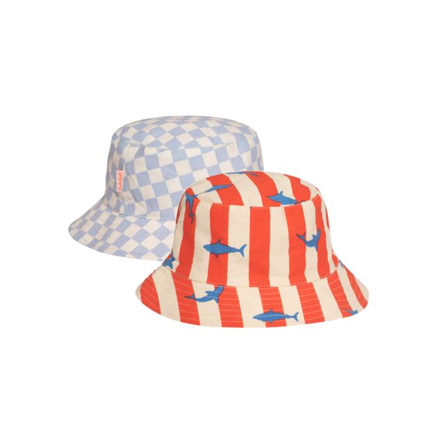 T2308R-1-Shark Reversible Bucket Hat 3-6 Years-RED
