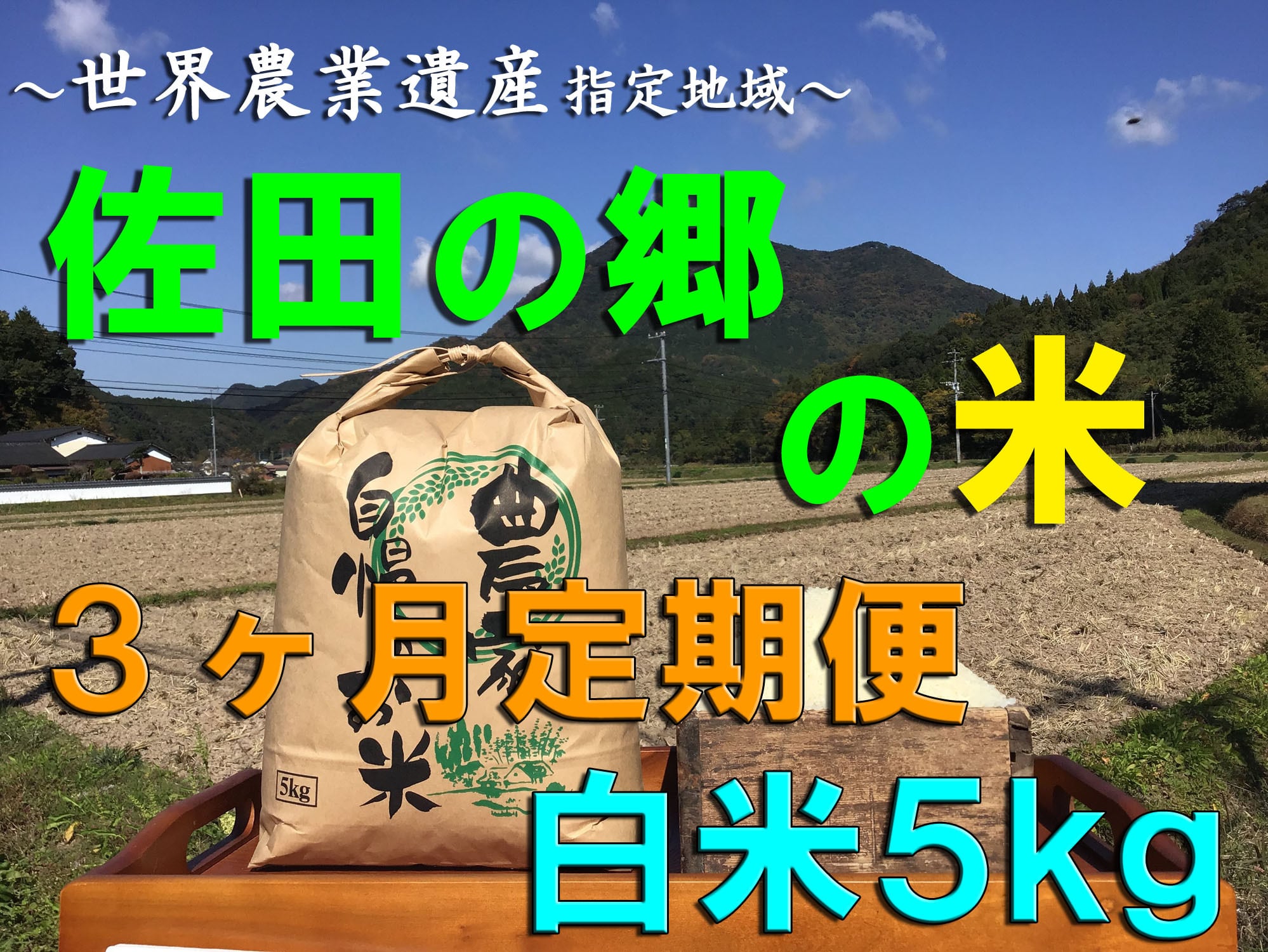 令和５年新米】佐田の郷の米（３ヶ月定期便、白米５kg／玄米５.５kg×４回）【慣行栽培米】　佐田の郷