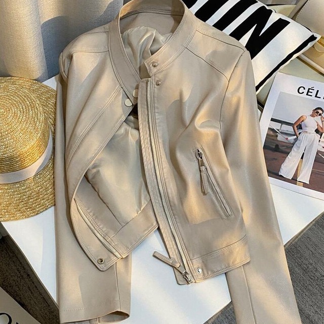 Stand collar leather jacket　B4147