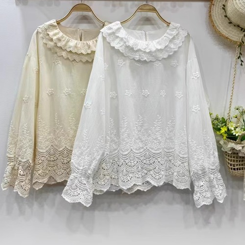 2色／レースカラーコットンブラウス ・7428