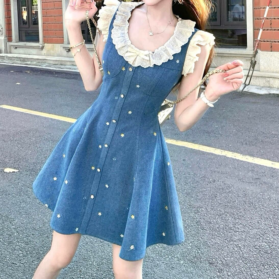 ドット柄ワンピース Aライン ハイウエスト 上品 （ottilie