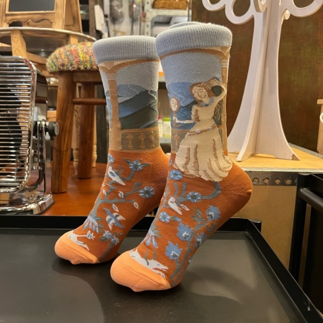 TOPANGA Socks  Lady's Art Socks looking in the mirror　アートソックス　鏡を見ている　　レディースソックス　靴下