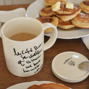 black lettering mug / 蓋つき ブラック レタリング フレンチ マグカップ コップ フランス語 韓国雑貨