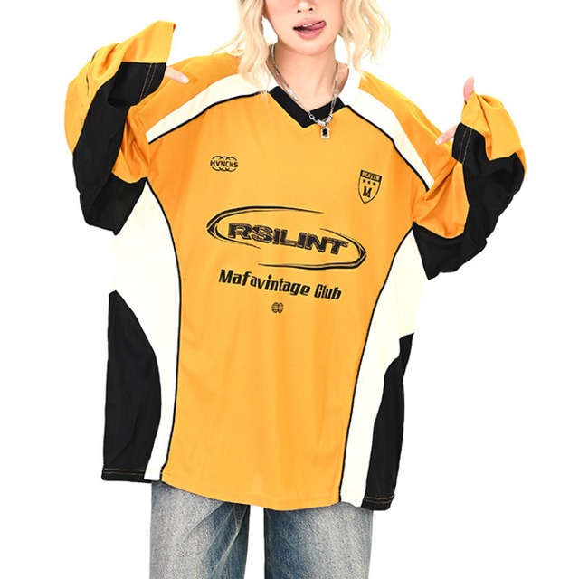 color block v-neck long tee　カラーブロックVネックロングティー　J1418