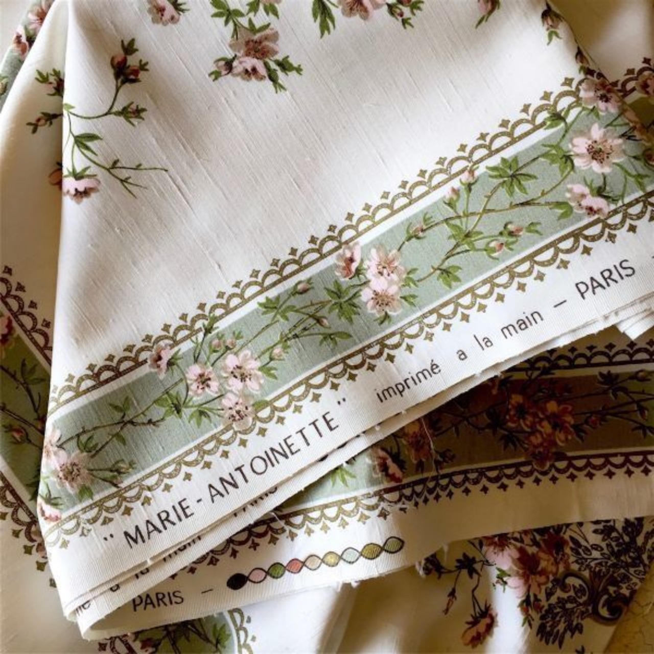 60s France  66x50c 1960s Modle Marie-Antoinette ハンドプリントファブリック