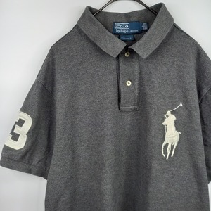 ラルフローレン　ポロシャツ　半袖　刺繍ロゴ　ビッグポニー　グレー　L